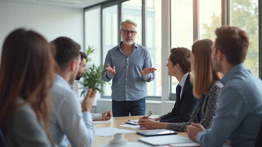 Professioneel foto van leider die luistert naar teamlid in kantoor setting
