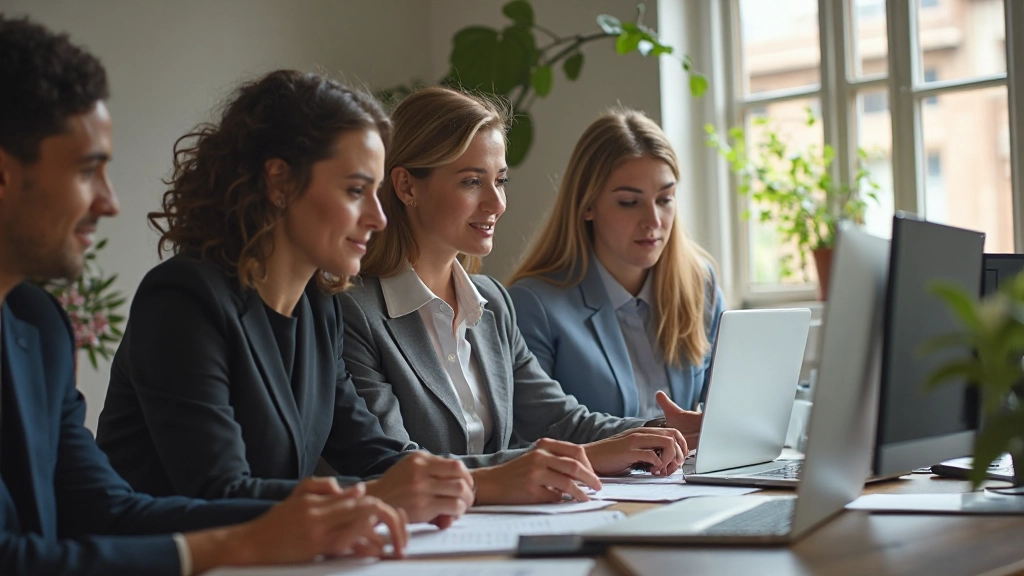 Professioneel foto van gemotiveerd team dat samen werkt in moderne kantooromgeving