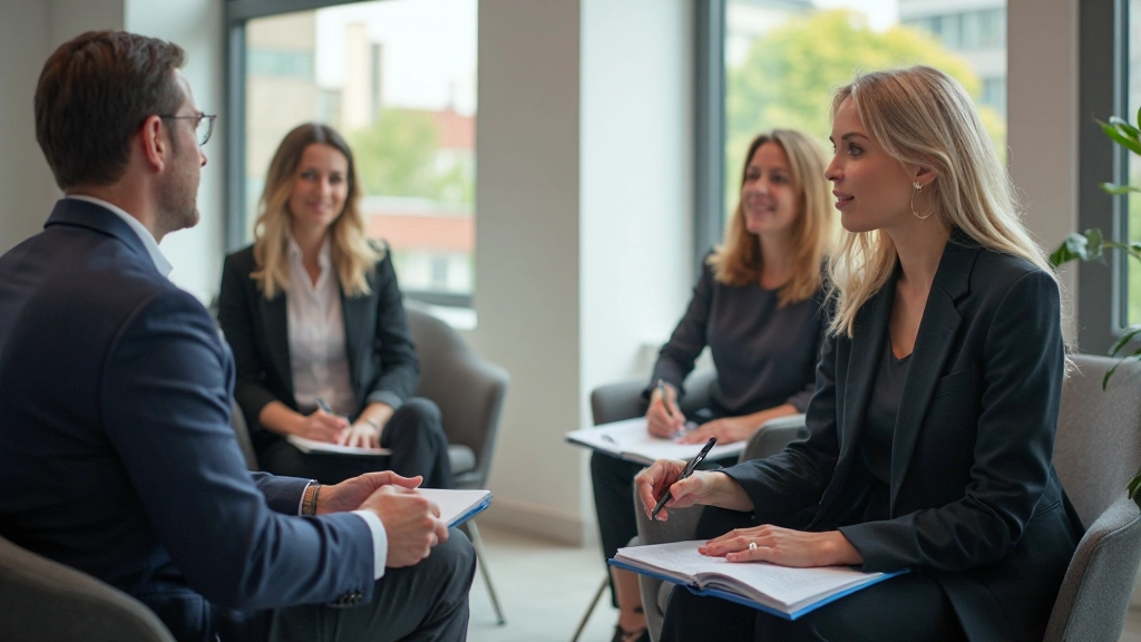 Professionele coach in sessie met manager die notities maakt