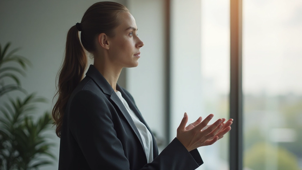 Zakelijk professional mediteert in rustig kantoor omgeving voor zelfbewustzijn
